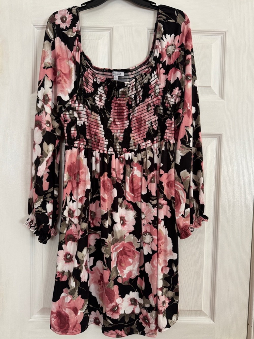 white birch Black and Pink Floral Mini Dress